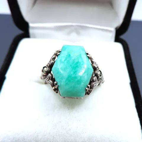 Artisan Sterling Silver Amazonite Ring With Gift Pouch