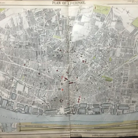 Plan of The City Of Liverpool Letts 1884 Antique Detailed Coloured Map.