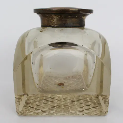 Fine Antique Large Cut Glass Silver Mounted Inkwell
