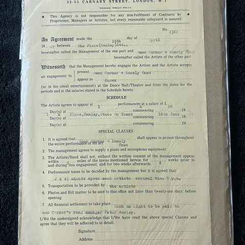 An Entertainment Contract Naming The Troggs - Dated 1967