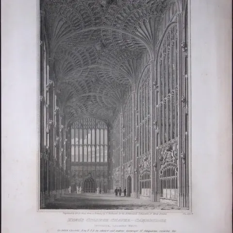 Kings College Cambridge 190 Years-Old John Britton Antique Steel Engraving-177