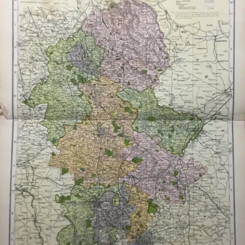 Coloured Antique Large Map Staffordshire GW Bacon 1904