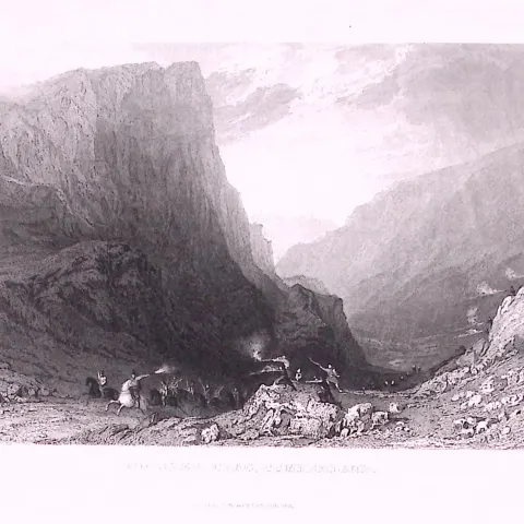 Honister Crag Pass Lake District Antique Steel Engraving-44-TR