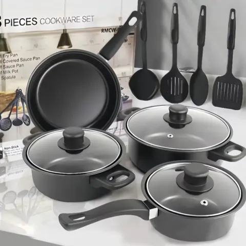 12-Piece Non-Stick Cookware Set – Deep Frying Pan, Milk Pot & Stackable Stone Pots For All Stovetops