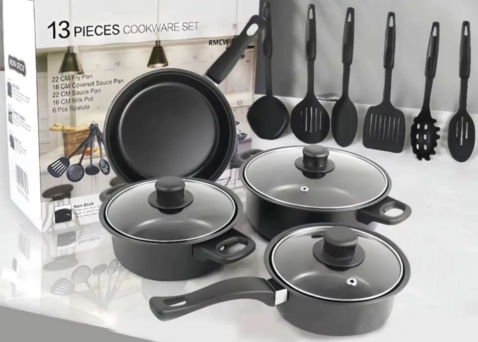 12-Piece Non-Stick Cookware Set – Deep Frying Pan, Milk Pot & Stackable Stone Pots For All Stovetops