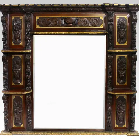 Impressive Mid 19th c. Carved Oak Overmantle Mirror
