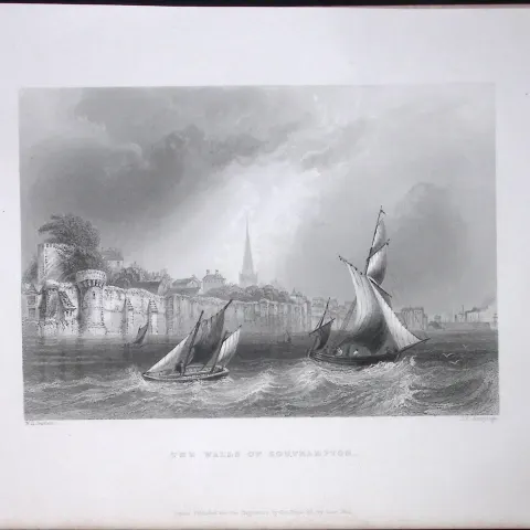Southampton Sea Wall WH Bartlett 183 Years-Old Antique Steel Engraving-18