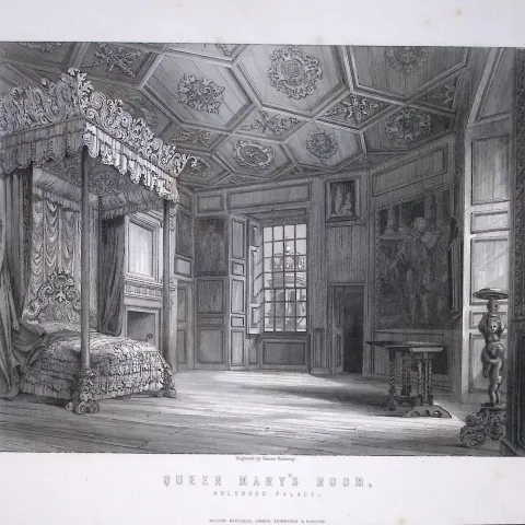 Queen Marys Room Holyrood Scotland Antique 152 Years-Old Engraving-13