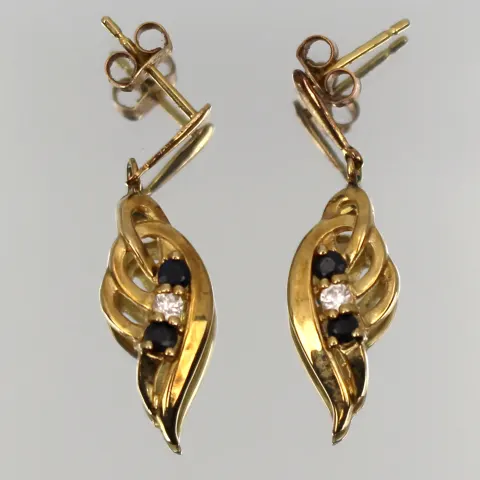 Vintage 9ct Gold Drop Earrings – Sapphire and Diamond Accents