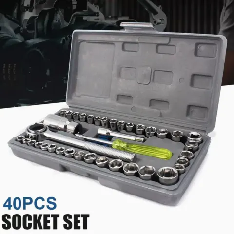 40 Pc Ratchet Socket Set – Metric & SAE, Chrome Vanadium, Reversible Ratchet, Carry Case