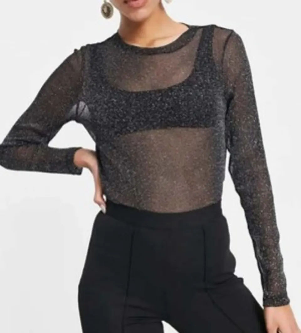 Style Snatch Black Loose Sleeve Sheer Top RRP £20