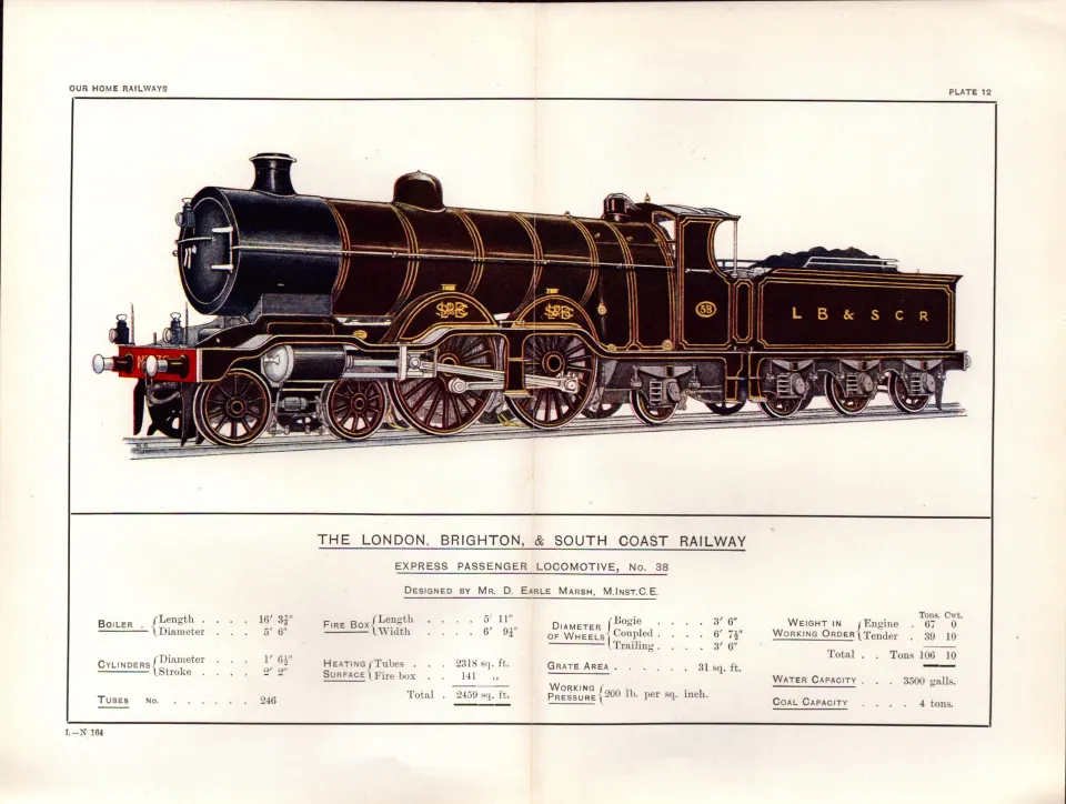 London Brighton & South Coast Railway Detailed Antique Book Plate.
