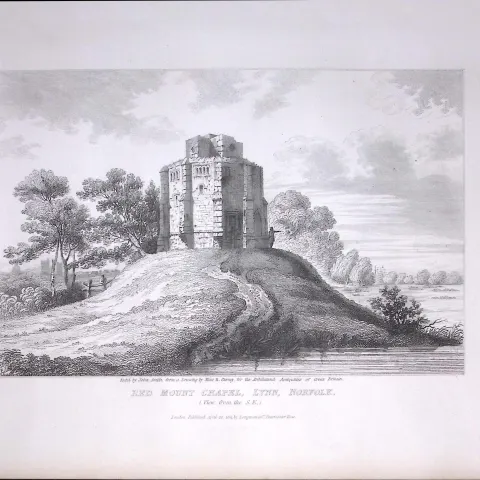 Red Mount Chapel Norfolk 190 Years-Old John Britton Antique Steel Engraving-160