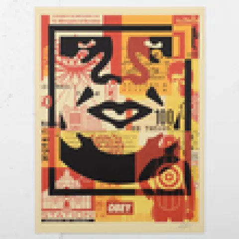 Shepard Fairey (b 1970) Right Andre Face Collage, Signed 2020, Obey Giant. Street/Urban/Graffiti Art