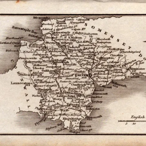 Devonshire Antique Copper Engraved George IV  Map by Sidney Hall.