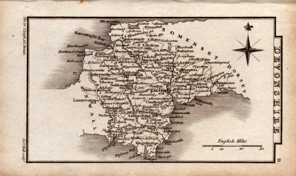 Devonshire Antique Copper Engraved George IV  Map by Sidney Hall.