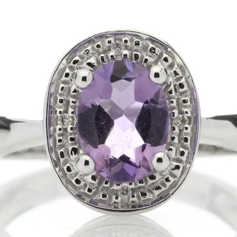 9ct White Gold Cluster Diamond Amethyst Ring (A1.13) 0.02 Carats