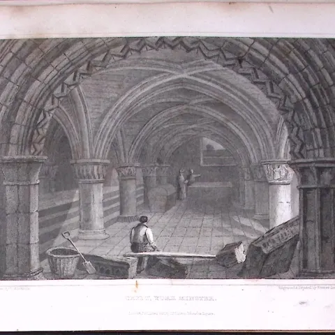 York Minster Crypt Yorkshire 198 Years-Old Thomas Allen Antique Steel Engraving-33