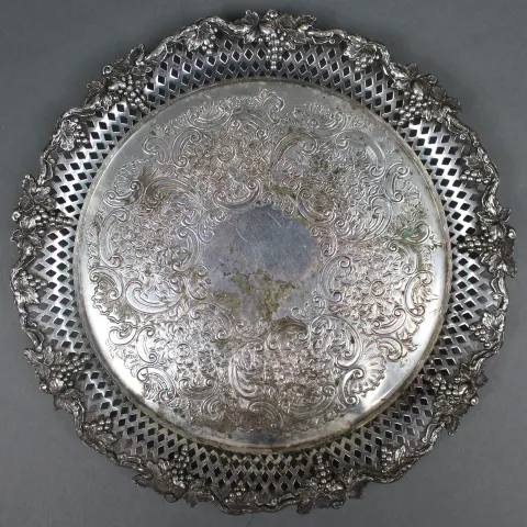 Antique Ornate Silver Plated Pierced Rim Tray c.1900