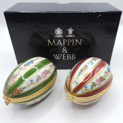 Pair Vintage Limoges France Dubarry Porcelain Eggs In Mappin & Webb Gift Box