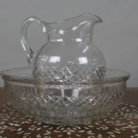 Large Victorian Cut Crystal Jug & Bowl Set