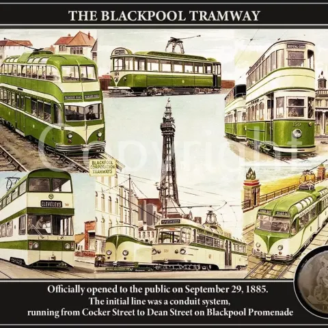 Blackpool Tramway First Opened Original 1885 Penny Coin Designed Metal Plaque