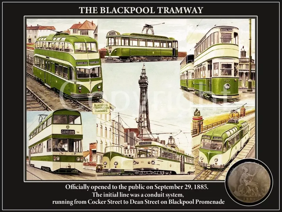 Blackpool Tramway First Opened Original 1885 Penny Coin Designed Metal Plaque