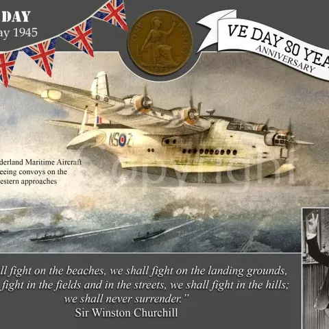 VE Day 80th Anniversary Sutherland Protecting The Convoy Metal Art Coin Display
