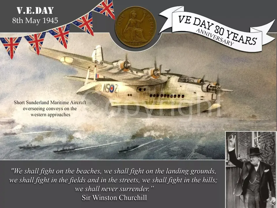 VE Day 80th Anniversary Sutherland Protecting The Convoy Metal Art Coin Display