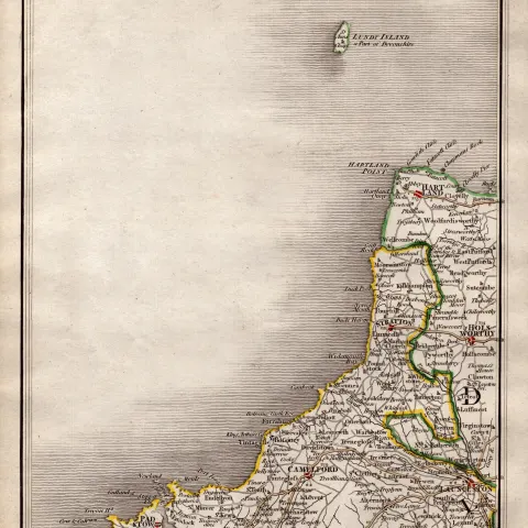 Lundy Island Camelford Launceston- John Cary's Antique 1794 Map.