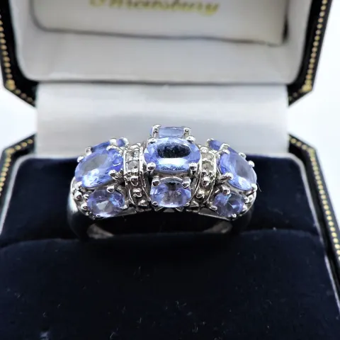 Tanzanite & Diamond Ring in Sterling Silver 2.77 carats NEW with Gift Pouch