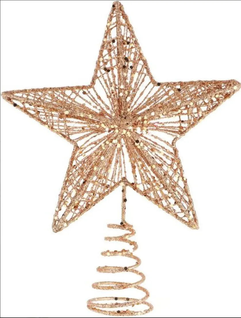 Christmas Tree Top Star, Iron, Rose Gold  Glitter Star Christmas Tree Topper Decoration/Ornament