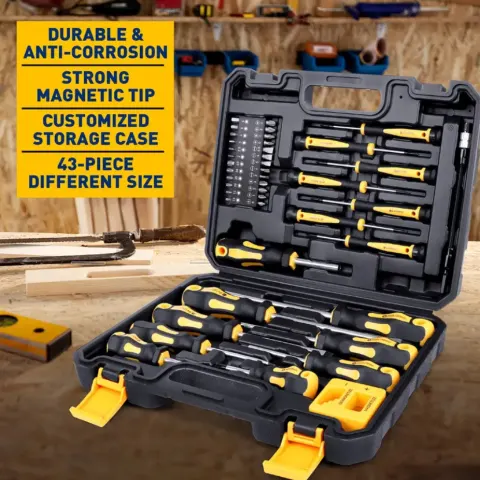 43-Piece Magnetic Screwdriver Set - Premium Chrome Vanadium Steel With Slotted, Phillips, Hex