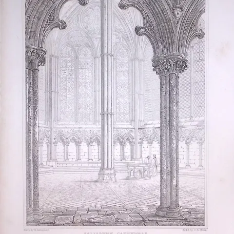 Salisbury Cathedral 190 Years-Old John Britton Antique Steel Engraving-312