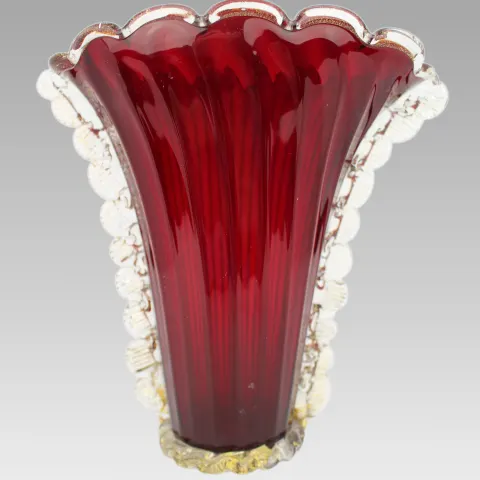 Vintage Italian Murano Ruby Glass Vase with Aventurine