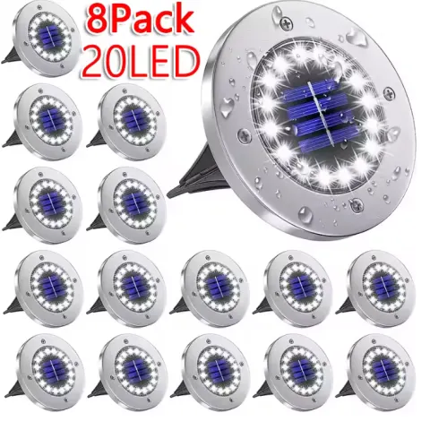 Solar Ground Lights 8 LED – Waterproof IP65 Outdoor Pathway Lights, /Warm White