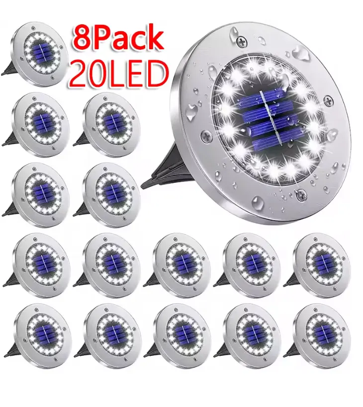 Solar Ground Lights 8 LED – Waterproof IP65 Outdoor Pathway Lights, /Warm White