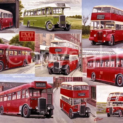 Potteries Motor Transport Bus Montage Large Metal Wall Art.