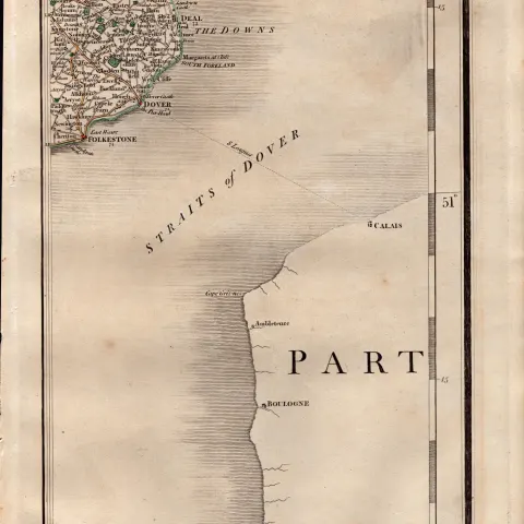 Dover Straits Channel Ports Calais John Cary's Antique George III 1794 Map.