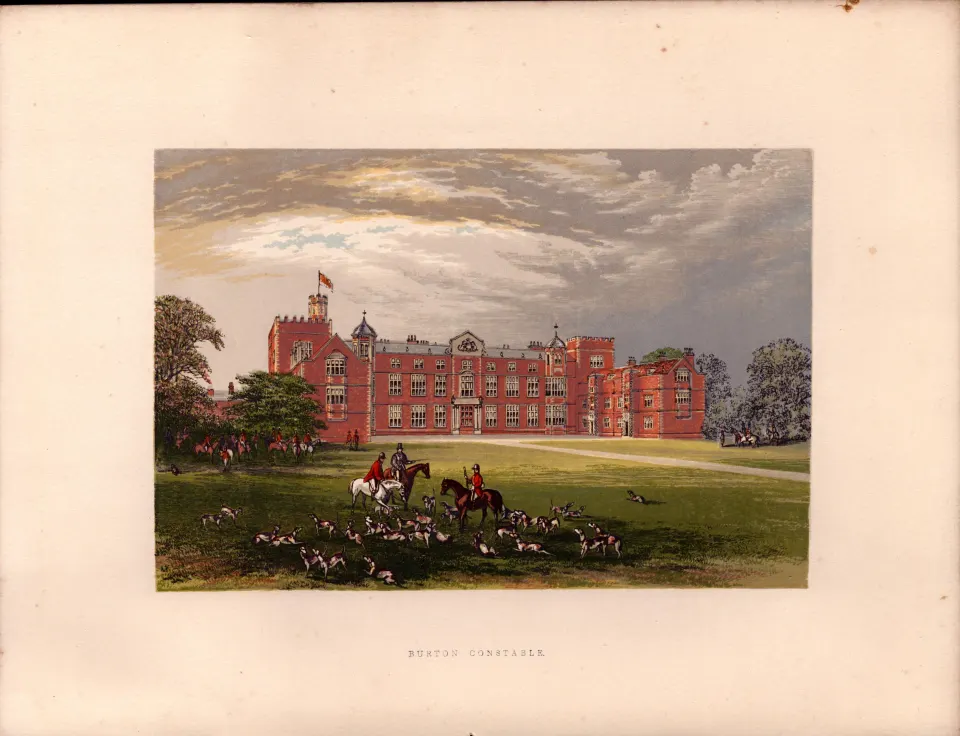 Burton Constable Yorkshire Victorian  Gilt-Edge Coloured Antique Book Plate.