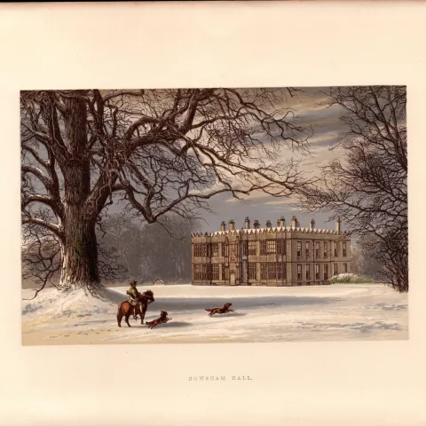 Howsham Hall Yorkshire  Gilt-Edge Victorian Coloured Antique Book Plate.