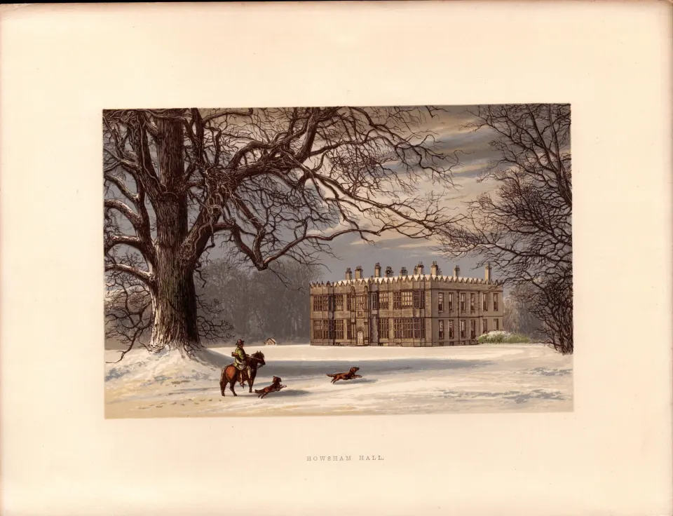 Howsham Hall Yorkshire  Gilt-Edge Victorian Coloured Antique Book Plate.