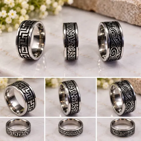 Set of 3 Stainless Steel Engraved Rings