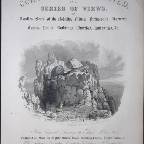 Cornwall The Logan Rock Penzance Antique 194 Years-Old Steel-Engraving.