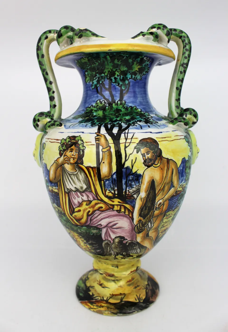 Fine Hand Painted Two Handled Majolica Vase