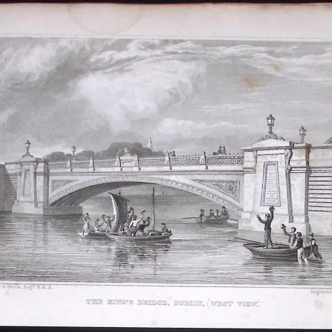 Dublin Kings Bridge (Heuston Station) 194 Years Old Antique Steel Engraving-27