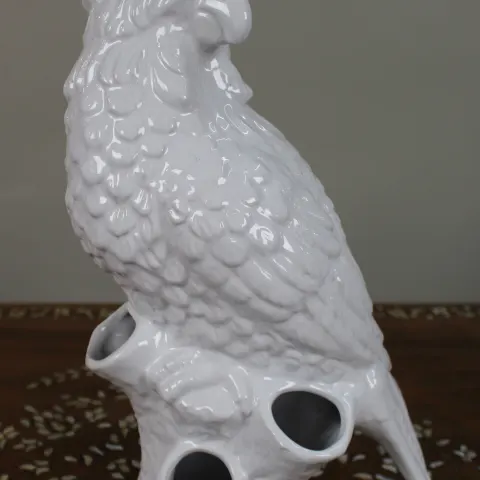 Large White Glazed Ceramic Parrot Sculpture