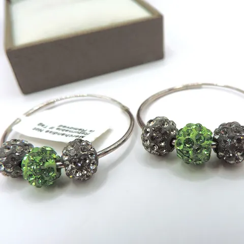 Sterling Silver Shamballa Hoop Earrings New With Gift Pouch