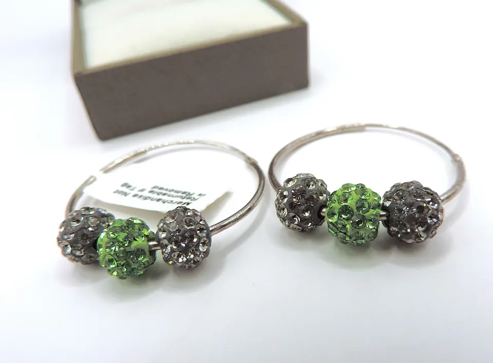 Sterling Silver Shamballa Hoop Earrings New With Gift Pouch