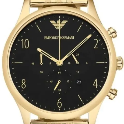 Emporio Armani AR1893 Men's Black Dial Gold Tone Bracelet Quartz Chronograph Watch